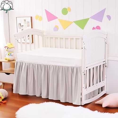 Crib Bed Skirt Dust Ruffle 100% Cotton - Natural, Soft, Breathable for Baby's Delicate Skin, Nursery Toddler Crib Bed Skirt for Baby Boys Girls, Fits Standard Cribs 28" x 52" with 14" Drop