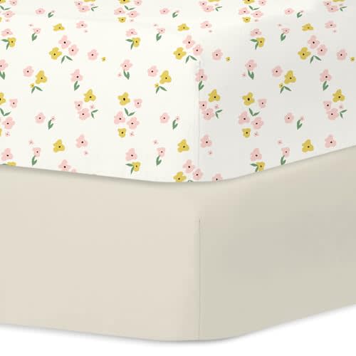 Little Grape Land Crib Sheets 2 Pack for Boys and Girls, Baby Neutral Crib Fitted Sheets for Standard Crib & Toddler Mattress, Super Soft Breathable Fitted Crib Sheet Set, Yellow Petal