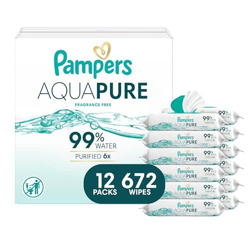 Pampers Aqua Pure Baby Wipes, 99% Water, Fragrance Free, 672 Baby Wipes Total (12X Flip-Top Packs) [Packaging May Vary]