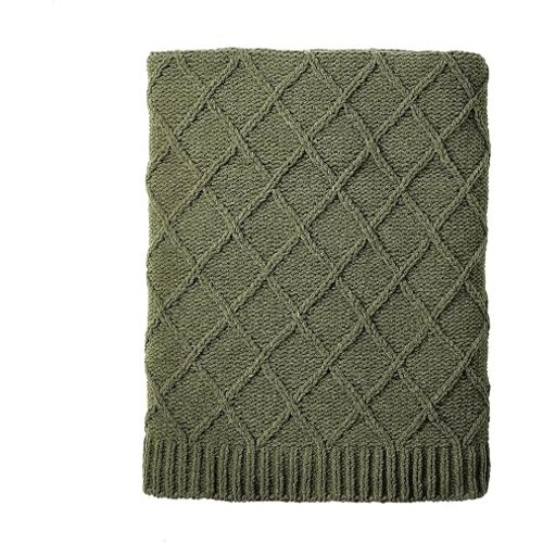 CREVENT Farmhouse Boho Knitted Throw Blanket for Couch Sofa Chair Bed Home Decoration, Soft Warm Cozy Light Weight for Spring Summer Fall (50''X60'' Chenille Green)