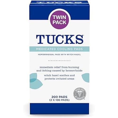 TUCKS Medicated Cooling Pads, 200 Count - Witch Hazel Pads for Sensitive Areas, Cleanse and Protect from Irritation