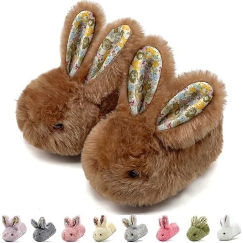 Toddler Slippers Girls Boys Kids Bunny House Slipper Winter Cute Rabbit Slippers Warm Soft Plush Fuzzy Slippers Indoor Non-Slip Animal Cartoon Slippers