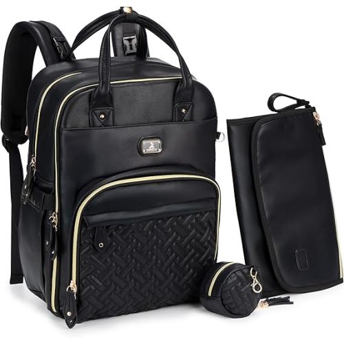 Diaper Bag Backpack with Portable Changing Pad, Pacifier Case and Stroller Straps
