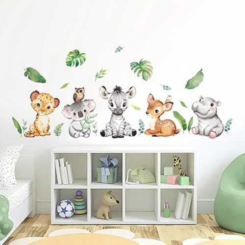 Tanlaby Jungle Animals Wall Stickers Cartoon Woodland Animal Wall Decals Zebra Forest Peel and Stick Art Sticker for Baby Nursery Kids Bedroom Playroom Daycare Classroom Decor