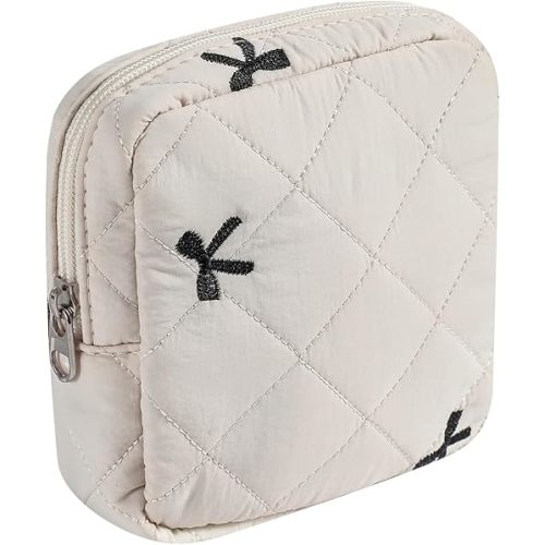 Small Quilted Cotton Bag for Organizing（06Beige Bow）