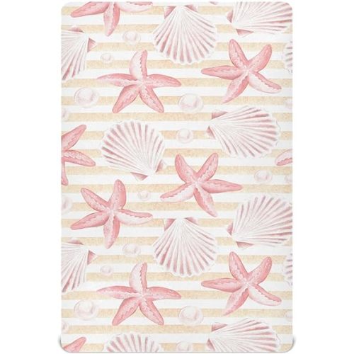 Fitted Crib Sheets Vintage Seashells and Starfish Stretchy Portable Playard Sheets for Baby Toddler, Breathable Soft Mini Crib Mattress 52 x 28 in for Boys and Girls