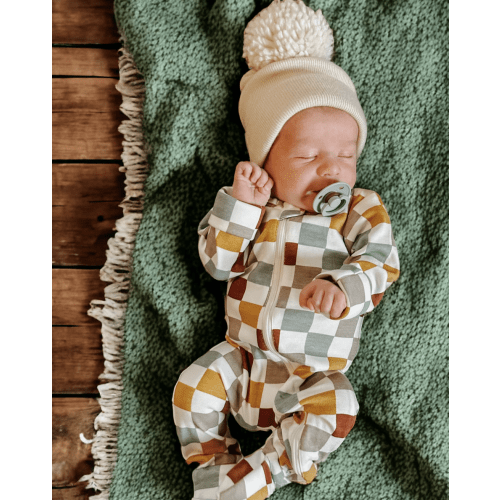 Cannoli Checkerboard / Organic Zip Footie – SpearmintLOVE