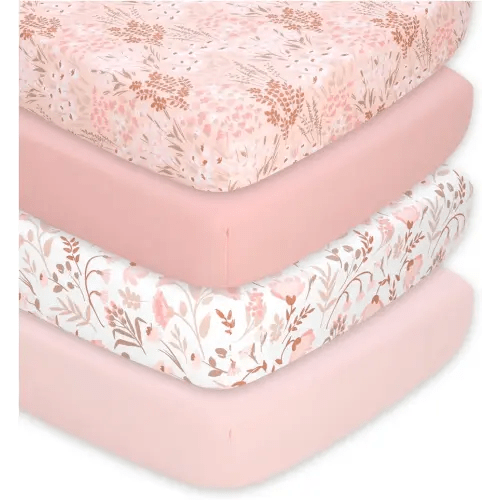 The Peanutshell 4-Pack Fitted Crib Sheet Set - Super Soft & Breathable Baby Girl Crib Sheets, Nursery Decor, Fit for Standard Mattress Cover- Whimsical Floral