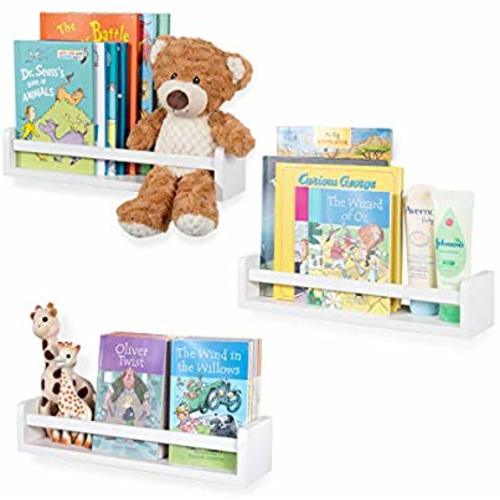 Brightmaison Nursery Book Shelves - Floating Wall Shelves – Baby, Kids, Nursery Wall Decor - Wall Mount Book Organizer Storage Ledge, Display Holder for Toys - Set of 3, Ships Assembled (White)