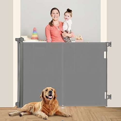 Upgrade 59" Retractable Baby Gates with Reinforced Strip Design to Prevent Crawling Through, 48" Tall Retractable Gate for Baby and Pet, 5 FT Baby Gates for Stairs, Doorways, Hallways(Gray)