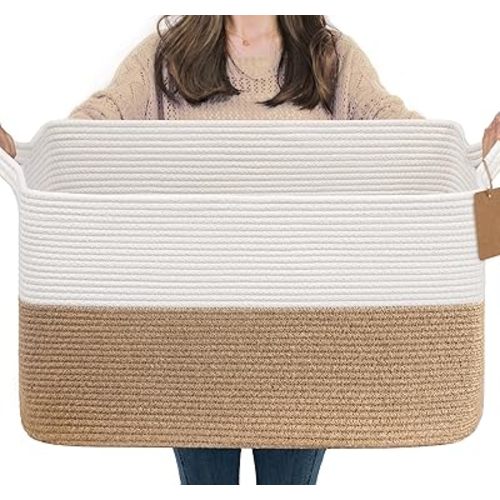 Goodpick Woven Storage Baskets for Organizing 22”x17”x12” Large Blanket Basket for Living Room Bedroom, Dog Toy Basket with Handles, Stylish Gift Baskets Empty for Home Décor