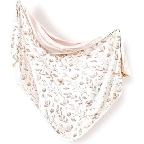 GRSSDER Baby Blankets Super Soft Jersey Knit Swaddle Blanket for Baby Girls, Double Layer Reversible Receiving Blankets 34 x 44 Extra Large for Baby Swaddling, Pink Flora