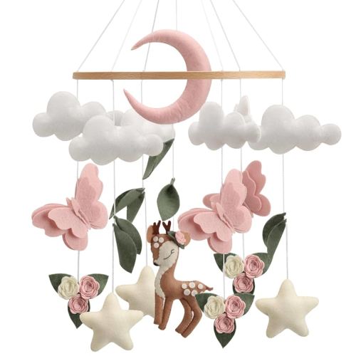 Deer Baby Mobile Girl Butterflies Nursery Mobile Baby Shower Gift Flowers Baby Mobile