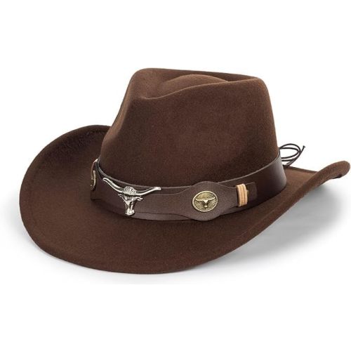 UTOWO Kids Western-Cowboy-Hat for Baby-Boys-Girls Felt-Cowgirl-Hat Brown Fedora Hat Fit for 2-7 Years