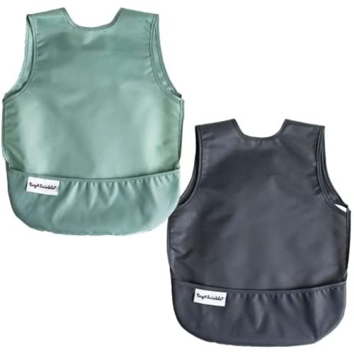 Tiny Twinkle Mess-Proof Apron Toddler Bibs w/Tug-Proof Closure, Baby Food Bibs, 2 Pack