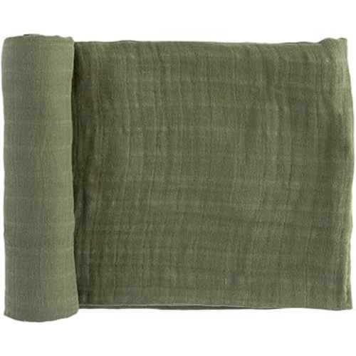 RED ROVR 100% Organic Cotton Muslin Swaddle | Newborn Receiving Blanket | Boy, Girl, Unisex | Soft, Lightweight, Breathable | Burping, Nursing, Swaddling | 44" x 44" | Dark Green