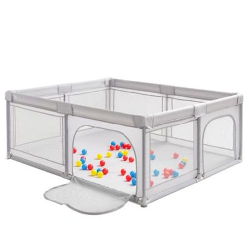 Costway Baby Playpen Large Safety Kids Activity Center w/50 Ocean Balls Gray