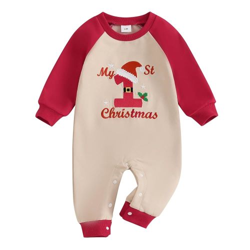 Baby Girl Boy Cute Santa Embroidered Long Sleeve Romper Jumpsuit Infant Newborn Christmas Clothes