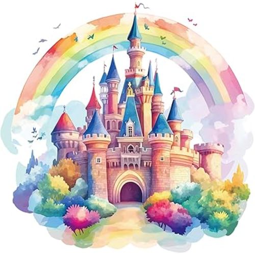 PLIGREAT 2 Sheets Rainbow Castle Wall Stickers, Colorful Fairy Princess Wall Decals Removable Fantasy Castle Wall Decor Stickers Vinyl Peel and Stick Wall Decal for Bedroom Nursery Living Room