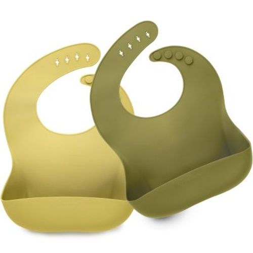 Keababies 2-pack Silicone Bibs For Babies, Food Grade Silicone Baby Bibs For Eating, Feeding, Toddler Bibs, Boys, Girls (olives)