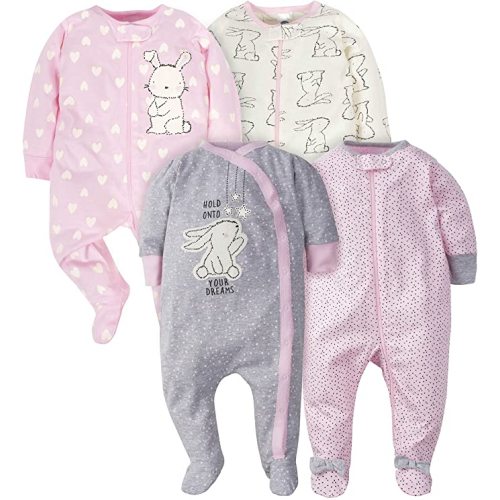 3-6 M Gerber baby-girls 4 Pack Sleep 'N Play Footie - 3-6 Months - Bunny