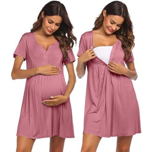 Ekouaer Labor and Delivery Gown, Nursing Nightgown, Maternity Nightgowns for Hospital Short Breastfeeding Nightgown S-XXL