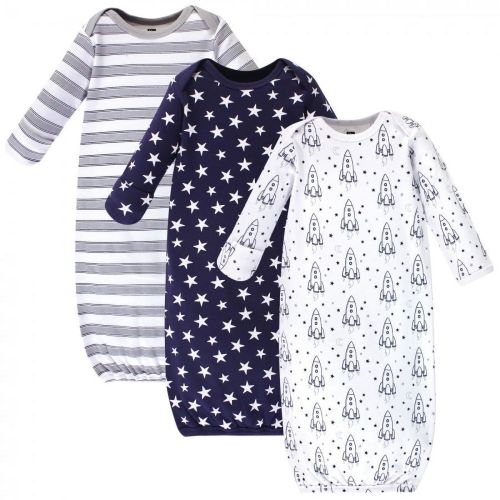 Hudson Baby Infant Boy Cotton Long-Sleeve Gowns 3pk, Rocket Ship, 0-6 Months