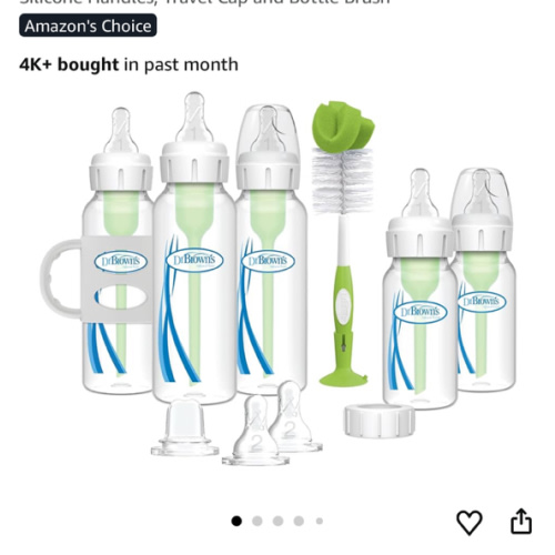 Dr. Brown's Natural Flow Anti-Colic Options + Narrow Bottle to Sippy Gift Set with Soft Silicone Sippy Spout, Removable Silicone Handles, Travel Cap and Bottle Brush