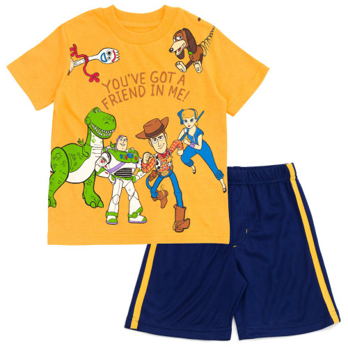 Disney Pixar Toy Story Woody Buzz Lightyear Bo Peep Toddler Boys T-Shirt and Mesh Shorts Outfit Set Toddler to Little Kid