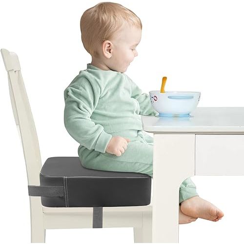 Toddler Booster Seat for Dining Table, Adjustable Seat Belts, Strong Support Cushion, PU Easy Cleaning Detachable Portable Travel Booster (Dark Grey)