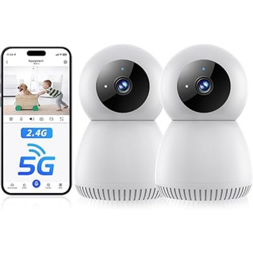 Indoor Camera 5G& 2.4GHz WiFi, 360 Pan/Tilt Cameras for Home Security, 1080P Baby/Pet Camera with Phone App Motion Detection, 2-Way Talk, Night Vision, Siren Alarm, Compatible with Alexa 2Pack