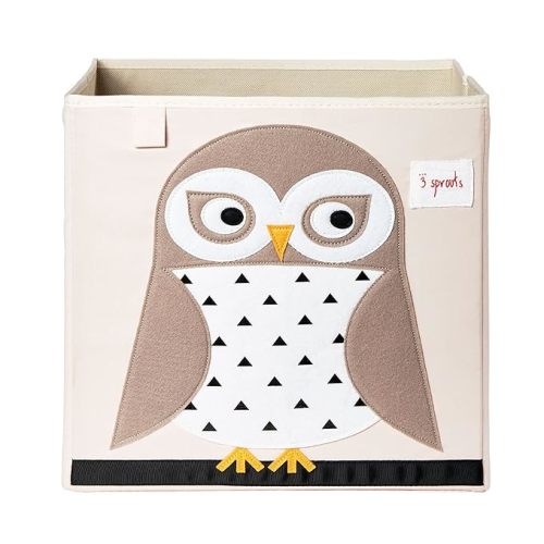 3 Sprouts Toy Storage Organizer: Toy Box Cube Organizer for Playroom, Nursery - Foldable Storage Bin - Owl