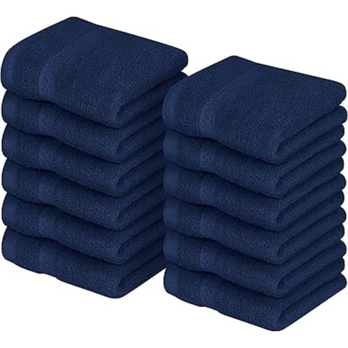 Utopia Towels 12 Pack Premium Wash Cloths Set, 12 by 12 Inches, 100% Cotton Ring Spun, Highly Absorbent and Soft Feel Essential Washcloths for Bathroom, Spa, Gym, and Face, Navy Blue