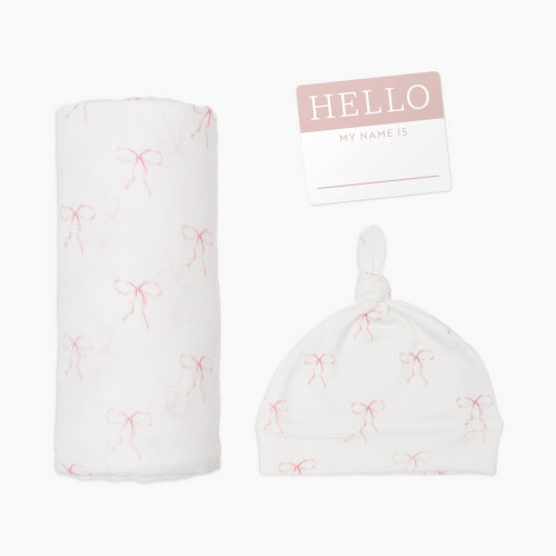 Lulujo Hello World Hat & Swaddle Set - Bows