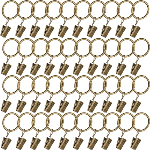 40 Pack Curtain Rings with Clips, Window Clip Rings Curtain Hooks Hangers Clip Rings for Hanging Drapery Drapes Bows, Small 1.26 Inch Diameter, Fits up to 1" Rod, Bronze