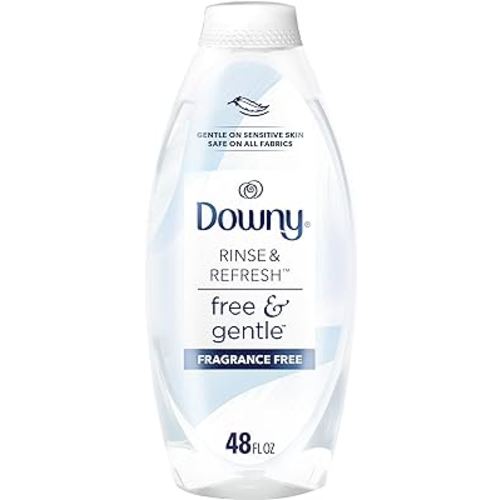 Downy Rinse & Refresh Free & Gentle Laundry Odor Remover and Fabric Softener, Fragrance Free, 48 fl oz, No Dyes or Heavy Perfumes