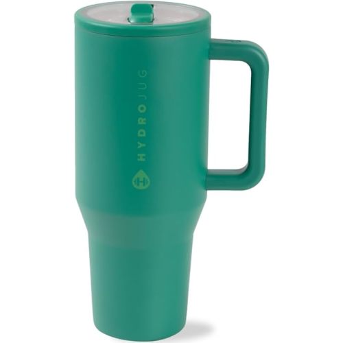 HydroJug Traveler - 40 oz Water Bottle with Handle & Flip Straw - Fits in Cup Holder, Leak Resistant Tumbler-Reusable Insulated Stainless Steel & Rubber Base - Gifts for Women & Men, Kelly Green