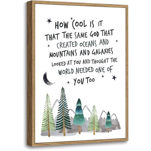 Howwii Inspirational Wall Art for Nursery Mountain Decor, Same God Creation Christian Wall Decor for Kids Room, First Communion Gift Baptism Gifts for Boys Girls (Brown Frame)