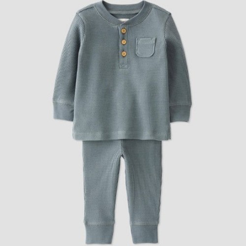 Little Planet by Carter’s Baby 2pc Waffle Top & Bottom Set - Slate Gray, Size: Newborn