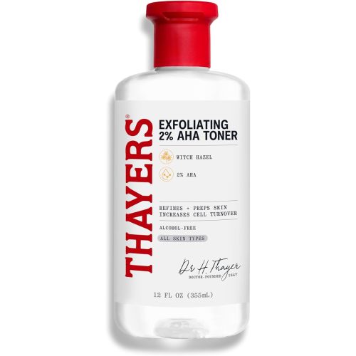 Thayers 2% AHA Exfoliating Toner with Glycolic Acid, Lactic Acid and Witch Hazel, Smoothing and Pore Refining Skin Care for All Skin Types, 12 Fl Oz