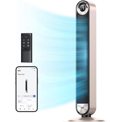 Dreo Tower Fan for Bedroom, 90° Oscillating Standing Floor Fan with 28ft/s Velocity, 25dB Quiet for Sleep, DC Motor, 9 Speeds, 4 Modes, 12H Timer, Voice & APP & Remote Control, 42" Cruiser Pro T2 S
