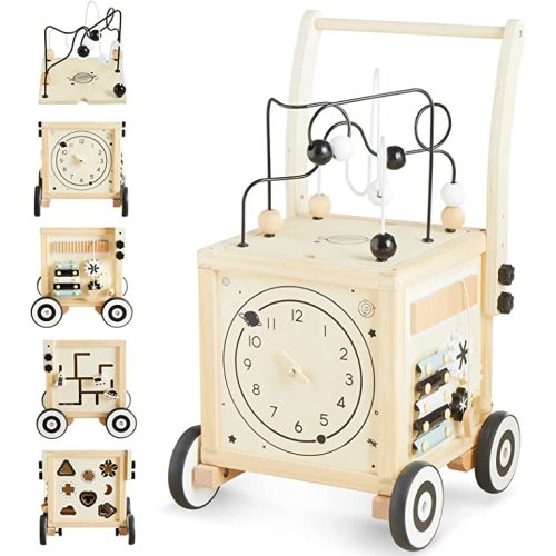 Beright Wooden Baby Walker Activity Cube, Wooden Toddler Toys, 6 in 1 Developmental Montessori Learning Educational Toys, First Birthday Gift