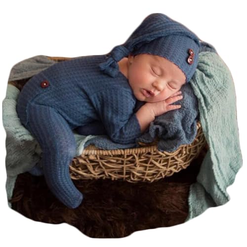 Zeroest Newborn Photography Props Boy Outfits Baby Photo Props Outfit Newborn Boy Photo Shoot Hat Set (Blue)