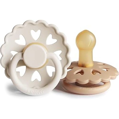FRIGG Andersen Fairytale Natural Rubber Baby Pacifier | Made in Denmark | BPA-Free (Cream/Silky Satin, 0-6 Months)