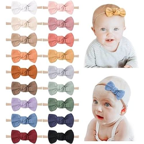 Niceye 18 Packs Baby Girl Bows Soft Nylon Headbands Hair Bows for Newborns, Infants, Toddlers - Stretchy Handmade Hair Accessories for Baby Girls and Boys