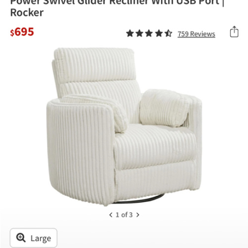 Rayna Ivory Plush Nursery Channeled 40" Power Swivel Glider Recliner With USB Port | Rocker | Living Spaces
