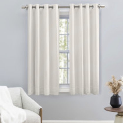 Ricardo Trading Grasscloth Lined Grommet Window Panel Curtain w/Wand - White, 54"W X 45"L