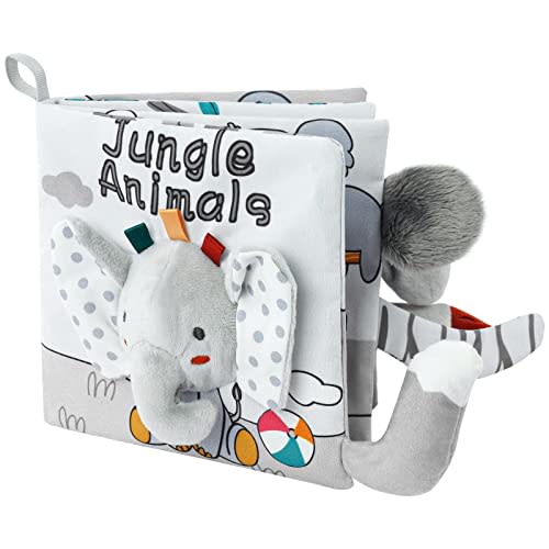 Vicloon Cloth Books, 3D Touch and Feel High Contrast Cloth Book, Baby Books Toys for Baby 0-12 Months, Soft Sensory Crinkle Book for Infants Toddler, Newborns Shower (Elephant)