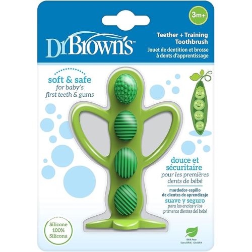 Dr. Brown's Peapod Teether + Training Toothbrush, Help Soothe Baby's Sore Gums, Soft 100% Silicone, BPA Free, 3m+