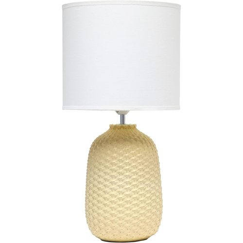 Simple Designs LT1135-YLW 20.4" Tall Traditional Ceramic Purled Texture Bedside Table Desk Lamp w White Fabric Drum Shade for Home Decor, Bedroom, Living Room, Entryway, Office, Yellow